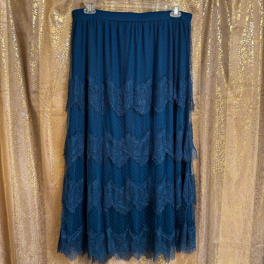 Soft‎ Surroundings Frederica Lace Maxi Skirt Dark Teal Blue Large NWT